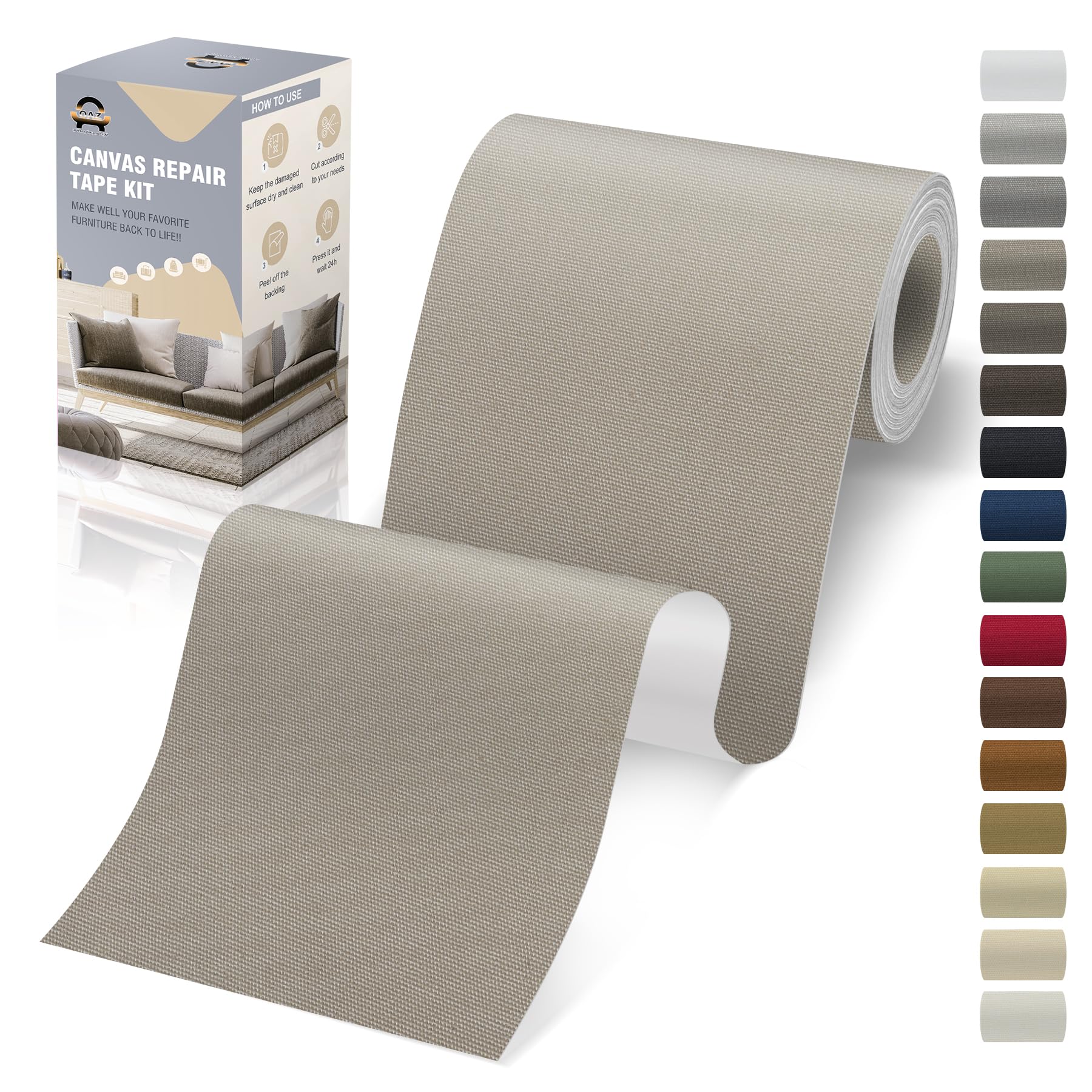 OAZ Self-Adhesive Fabric Patches, 10 x 200 cm Canvas Fabric, Self-Adhesive, Ivory Grey, Waterproof Canvas Patch, Self-Adhesive for Sofa, Tent, Furniture, Car Seat, Lounger
