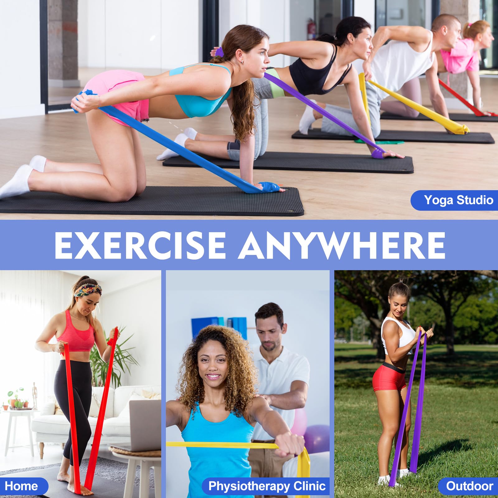 Fokky Elastici Fitness [Set di 4], 1.8M Elastico Fitness con 4 Livelli di Resistenza, Elastici Palestra con Borsa per il Trasporto, Bande Elastiche Fitness per Pilates Yoga Fitness Crossfit