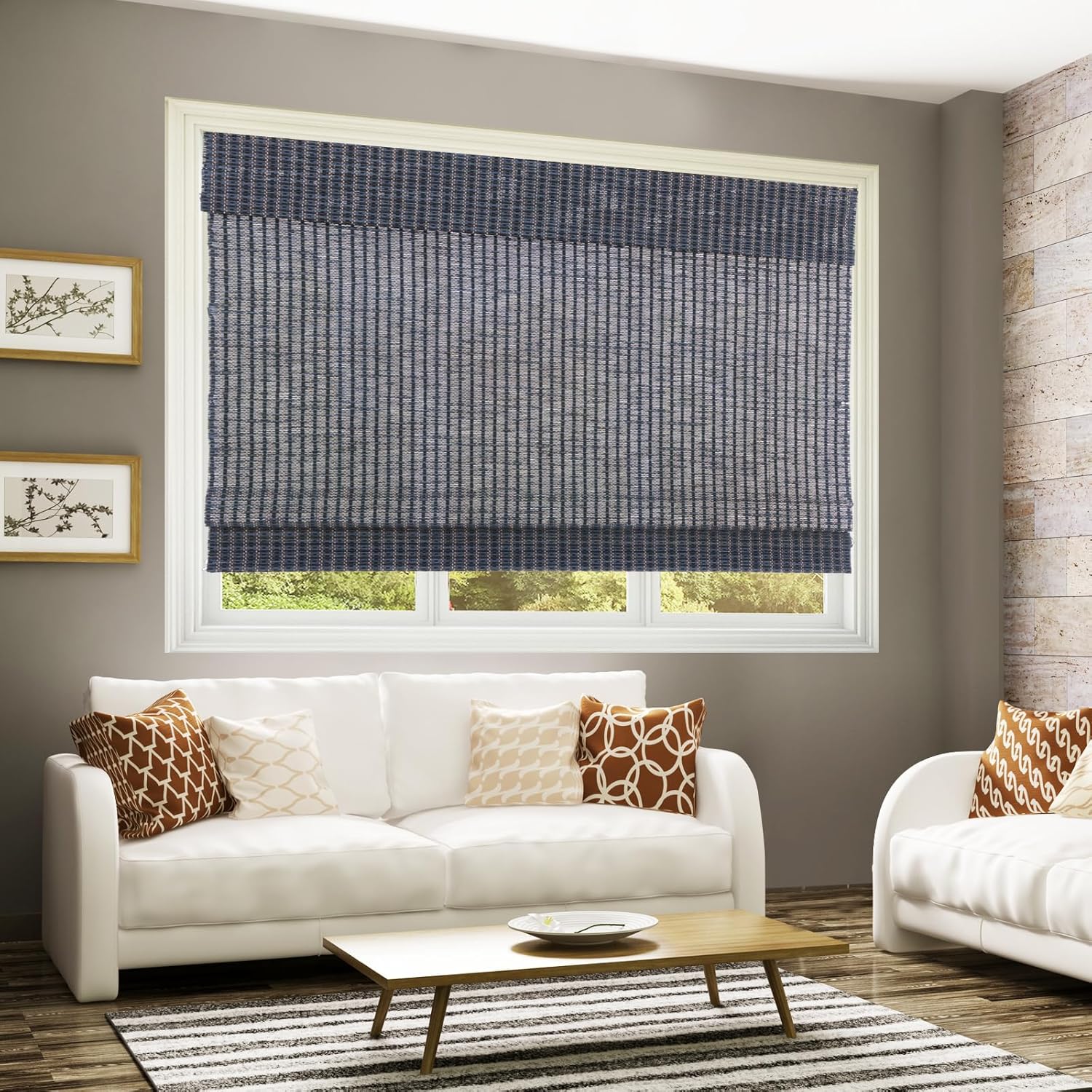 Linen Window Roman Shades, Navy Black, Cordless Light Filter/Sheer or Lined Blackout Window Blinds