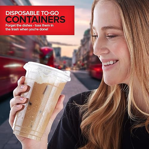 Miniatura 7 de Vasos de plástico transparente de 20 onzas con tapas desechables, taza Togo con tapa para sorber sin popote para batidos, café helado, limonada,