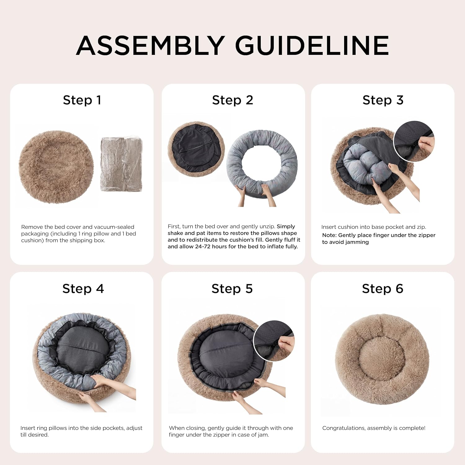 Bedsure Calming Dog Beds Large Sized Dog - Donut Washable Large Pet Bed, 36 inches Anti-Slip Round Fluffy Plush Faux Fur Dogs Bed, Fits up to 80 lbs Pets, Camel - Image 6