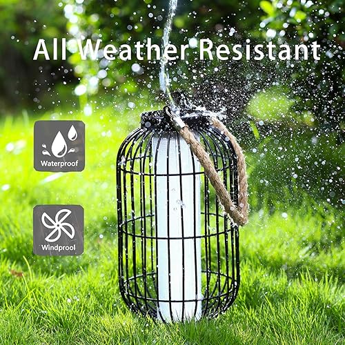 Miniatura 4 de pearlstar Farol grande con energía solar para exteriores, luces colgantes de metal resistente, lámpara de mesa solar decorativa impermeable para