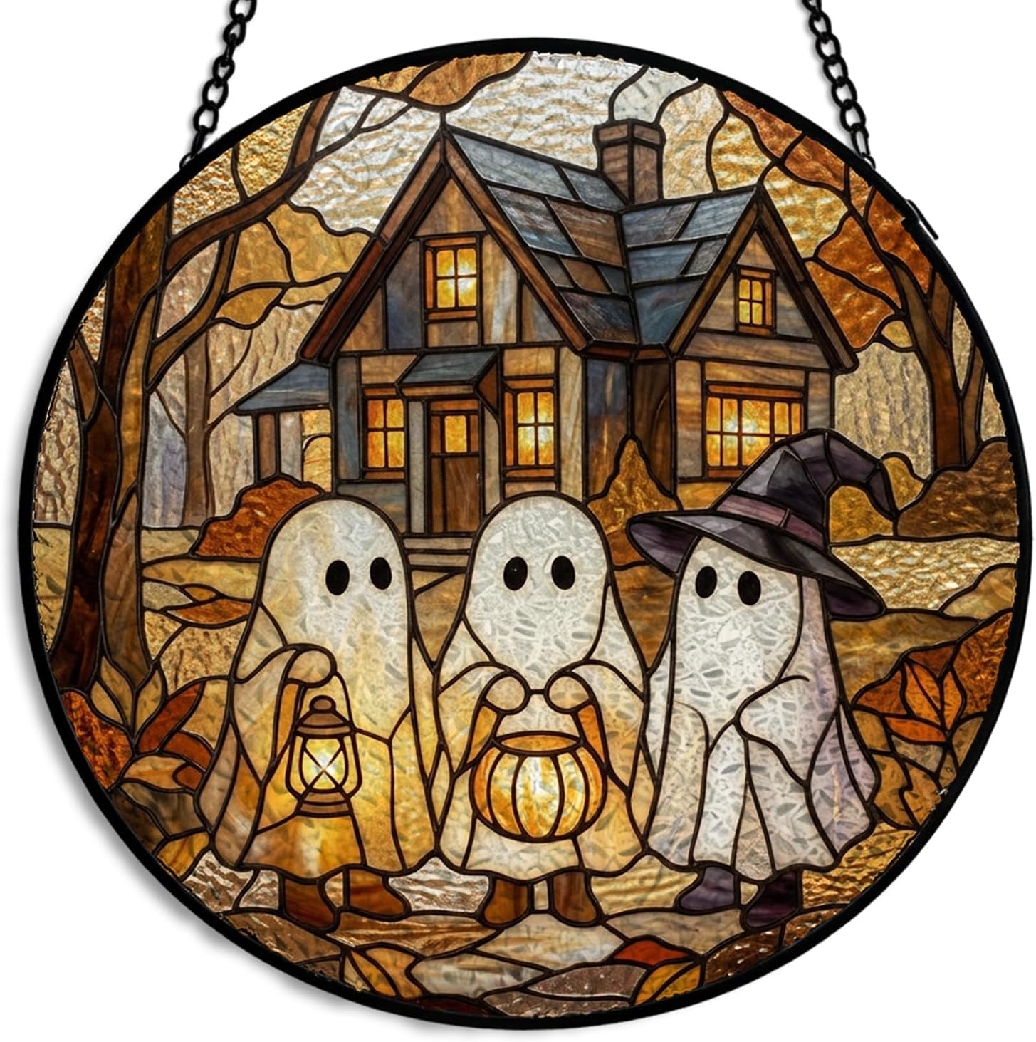 GZV Halloween Ghost Stained Glass Window Hanging Suncatcher 7.9in