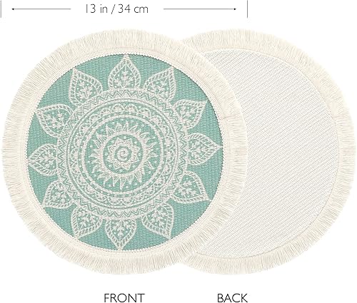 Miniatura 3 de LOMOHOO Juego de 4 manteles individuales redondos de 13 pulgadas, estilo bohemio, de algodón, con borlas de mandala, a prueba de calor, lavables,
