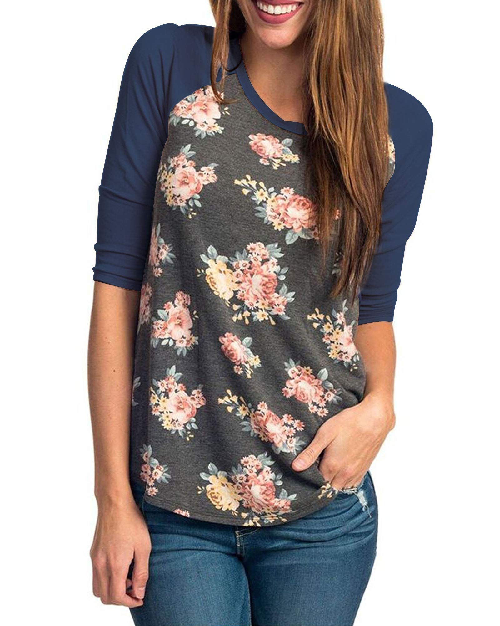 Women's Blouse Short Sleeve Floral Print T-Shirt Comfy Casual Tops for Women 010