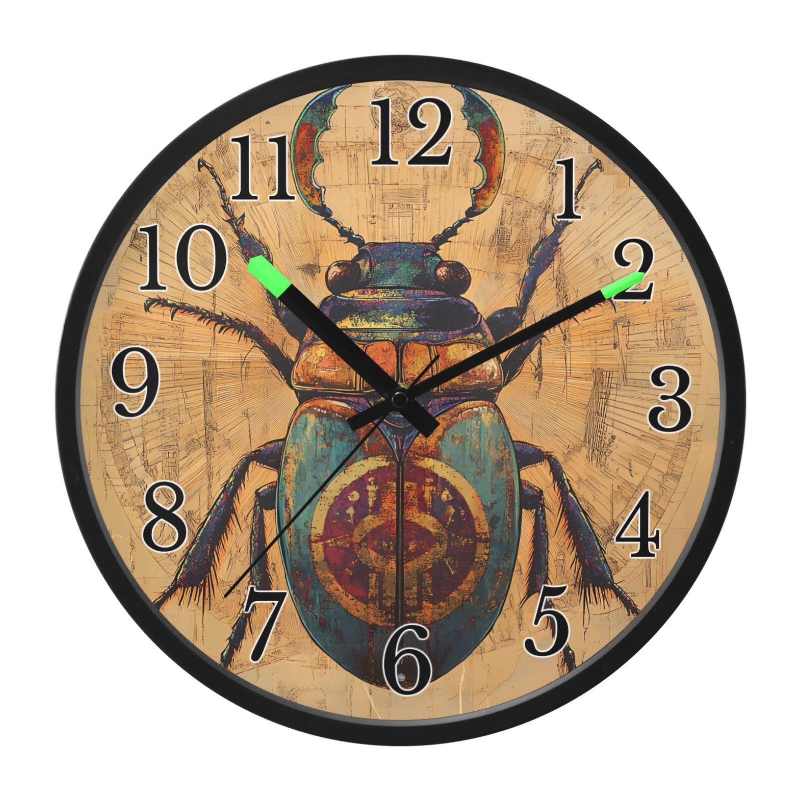 Mnsruu Reloj de pared con diseño de insectos, luminoso, funciona con pilas, silencioso, brilla en la oscuridad, para sala de estar, cocina, 12 pulgadas