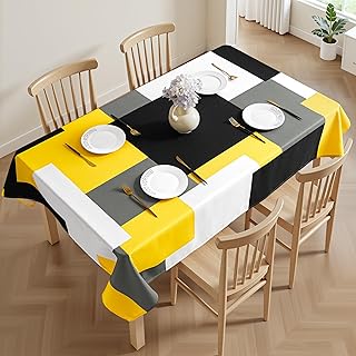 Tyrot Yellow Grey Rectangle Tablecloth Modern Geometric Yellow Black Table Cover Waterproof Wrinkle Resistant Table Cloth for Dining Kitchen Party Picnic Patio Indoor and Outdoor 60x120 Inches
