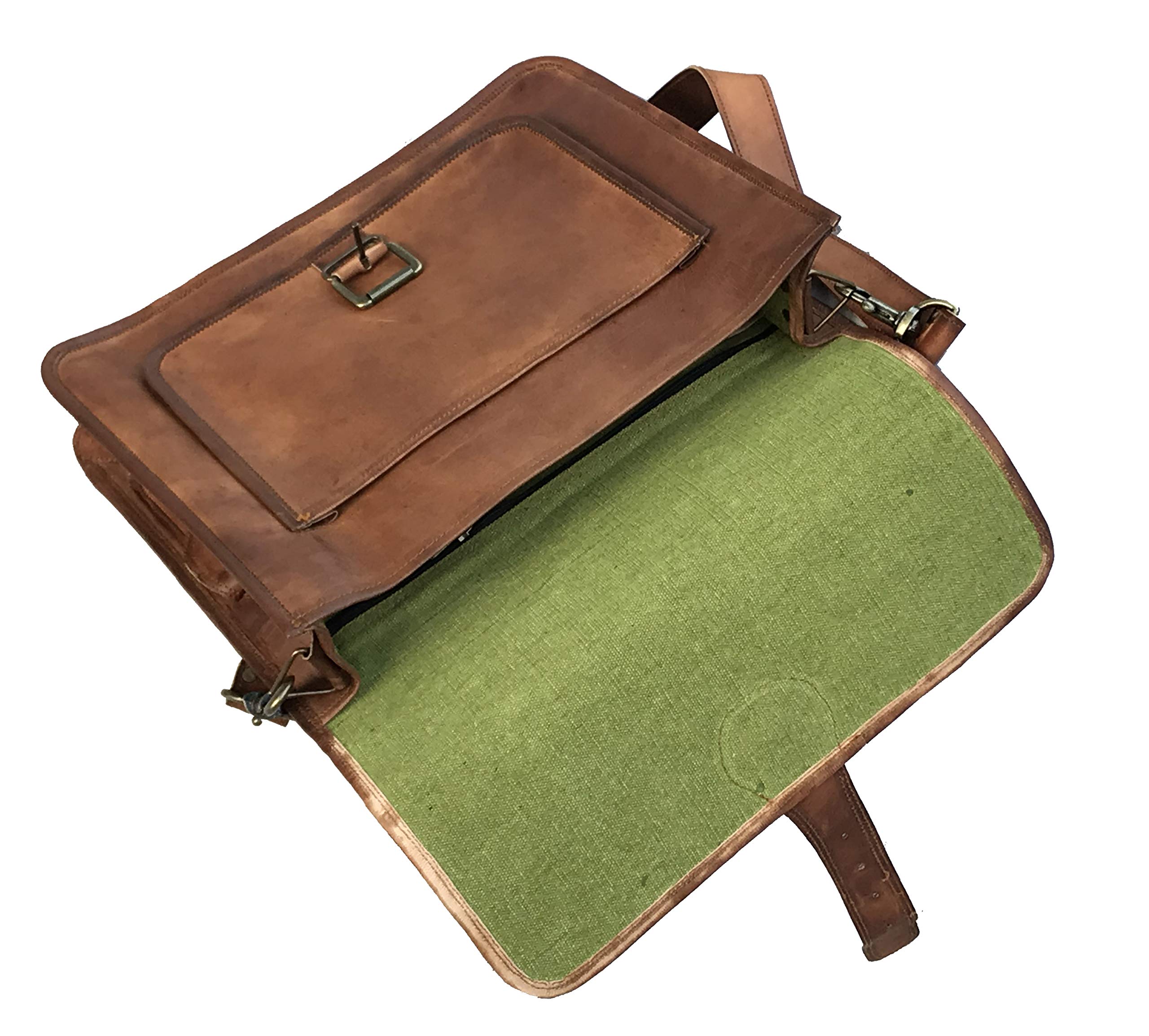 Vintage Genuine Leather Messenger Bag - Large Satchel Briefcase For Laptop, Brown, Medium Size - View #6