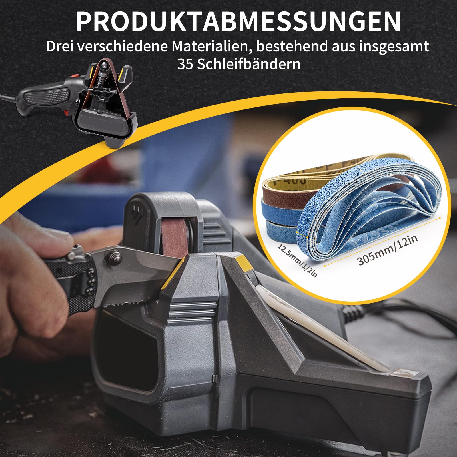 35 Stück Messerschärfer Schleifbänder 12.5 X 305 mm- Ersatz Schleifband Set Kompatibel mit Work Sharp Knife & Tool Sharpener, 5X 80/120/240/400/600/800/1000 Körnung Gewebe-Schleifband