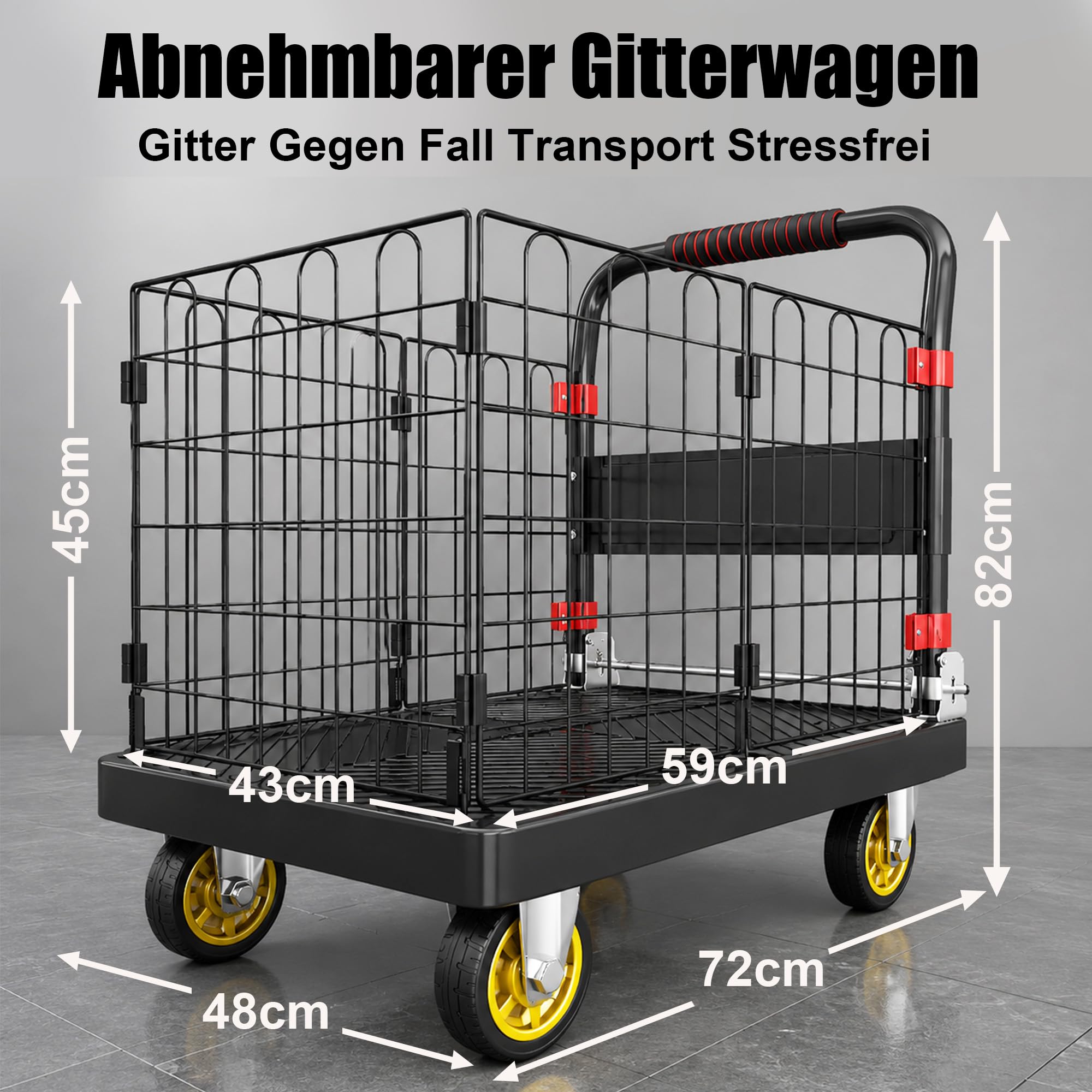 Faltbarer Rollwagen Mit Abnehmbarem Gitterwagen 250 KG Tragkraft - Leise rutschfeste Verschleißfeste Rollen Als Transporthilfe Für Schwerlasttransport Haushaltsumzug Transport