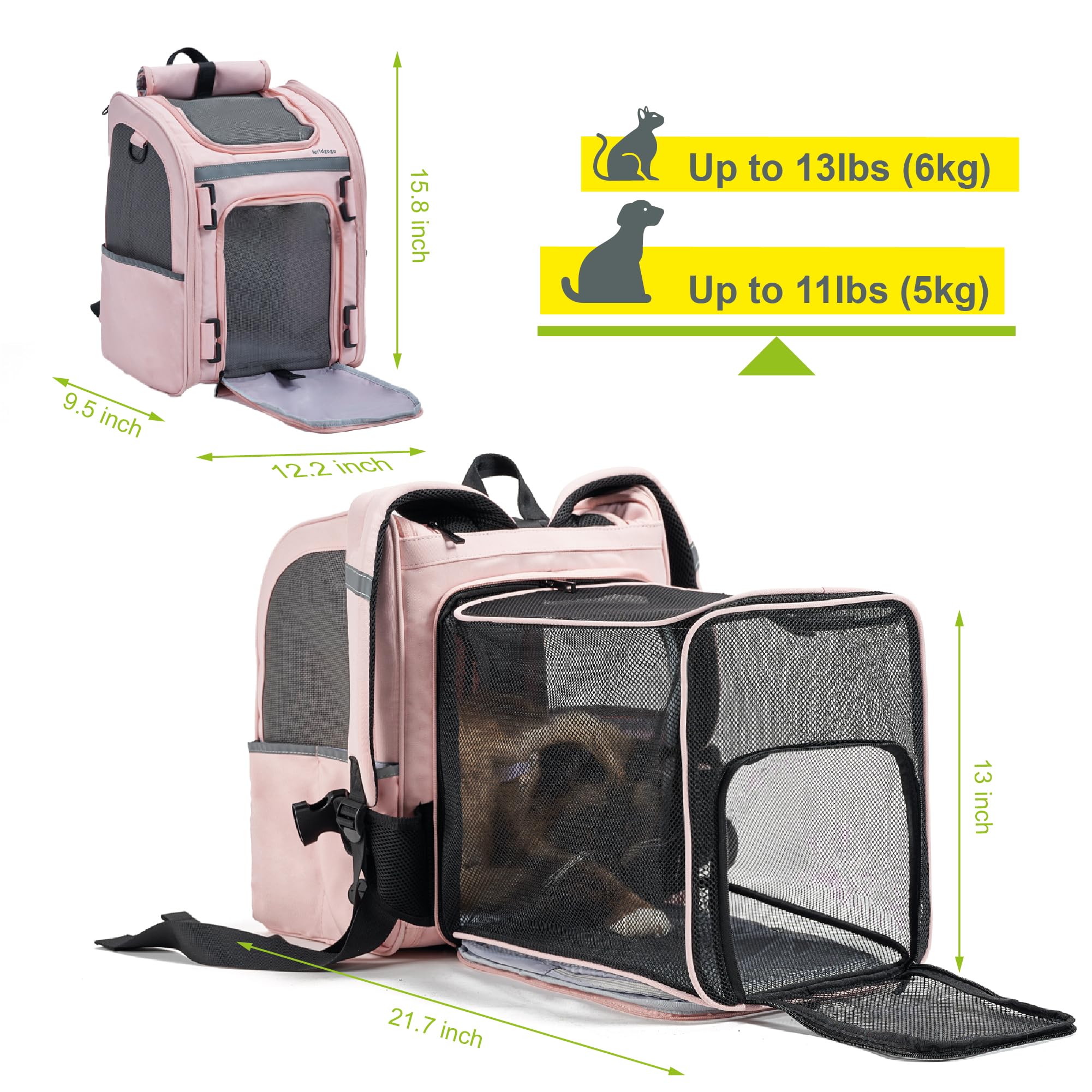 Expandable Pet Carrier, Airline-Approved Foldable and Detachable Backpack, Fits 13lbs Cat&11lbs Small Puppy Dog, for Car Travel,Camping and Emergency Transportation and Shelter (Pink) - image 2