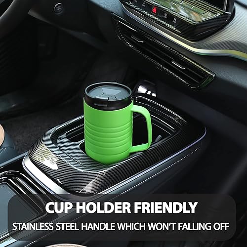 Miniatura 58 de HAUSHOF Taza de viaje de 24 onzas con asa, taza de café aislada al vacío de acero inoxidable, tazas de viaje de doble pared con tapa a prueba