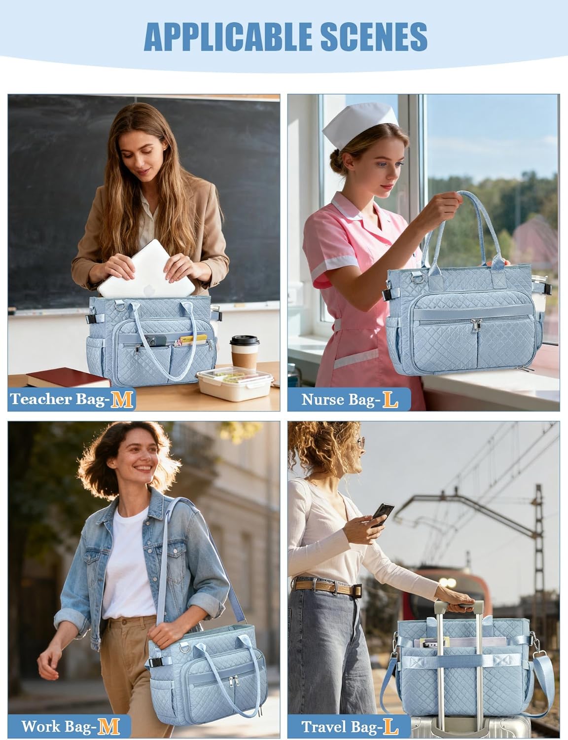 FIORETTO Teacher Tote Bag for Women with Laptop Compartment, Large Cup Holder, Zip Closure, Ideal for Work, Bible, Nurse