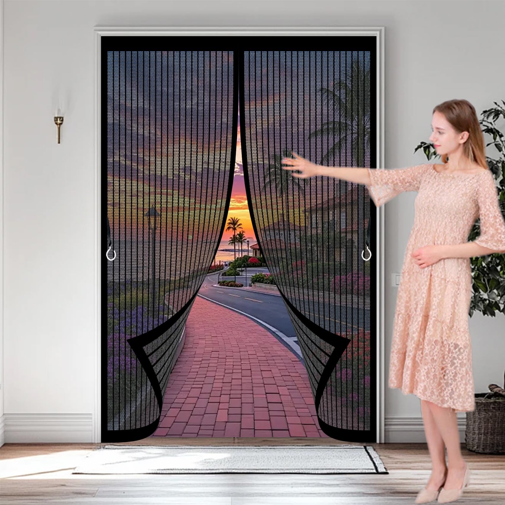 Magnetic Screen Door 116 x 210 cm with Powerful Magnets & Full Frame Magic Tape No Gap, Lets Fresh Air in, Keep Bugs Out Fly Curtains for Doors for Patio Doors Balcony, Black