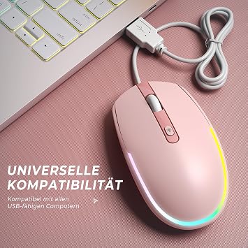 Seenda Wired Mouse RGB Lighting 1600 DPI Pink