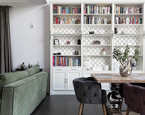 Vista 5 de Papel tapiz autoadhesivo para despegar y pegar, papel tapiz extraíble de enrejado blanco/plateado, papel de contacto geométrico moderno texturizado