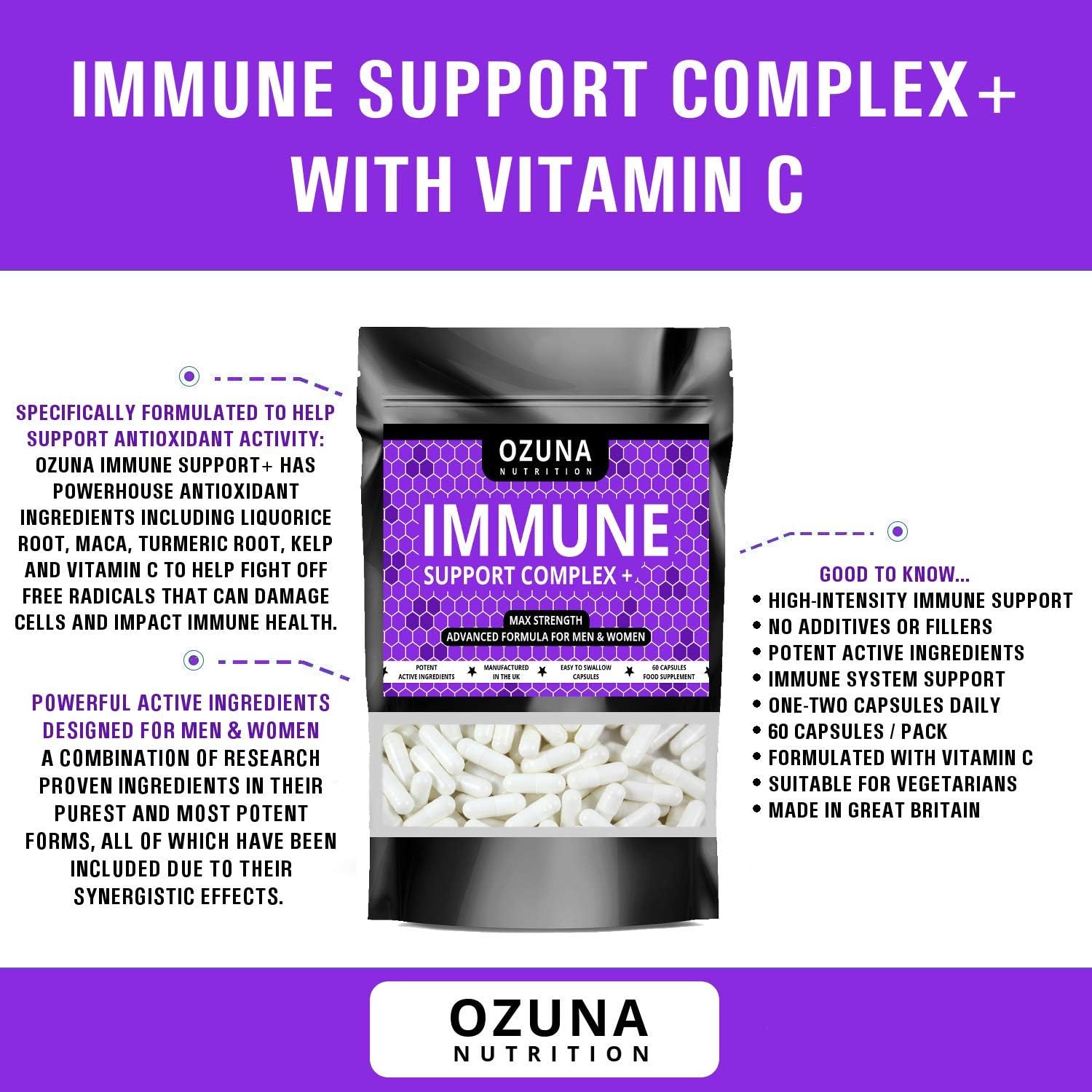 Immune Support Supplement with Vitamin C, Liquorice Root, Maca, Kelp, Turmeric & Ginger - Image 3