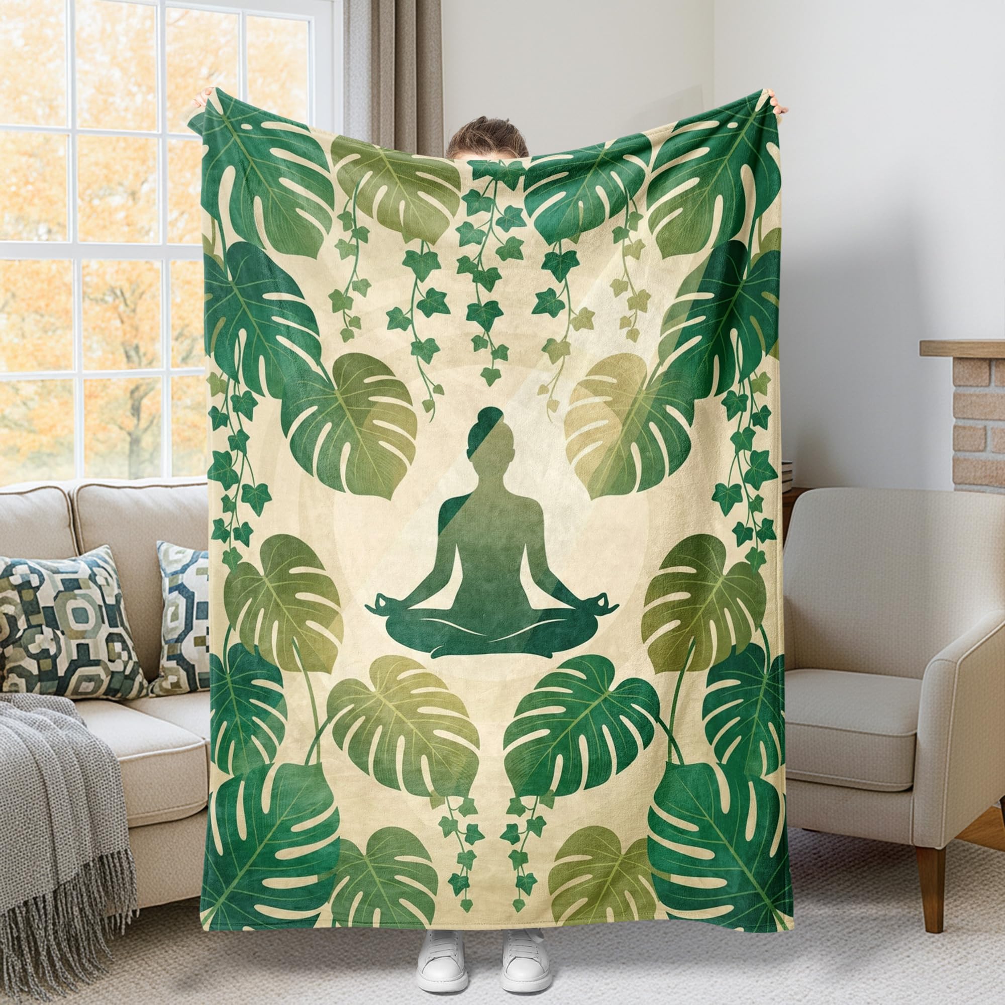 Plaid flanelle lierre vert pour vos moments cocooning au salon et bureau