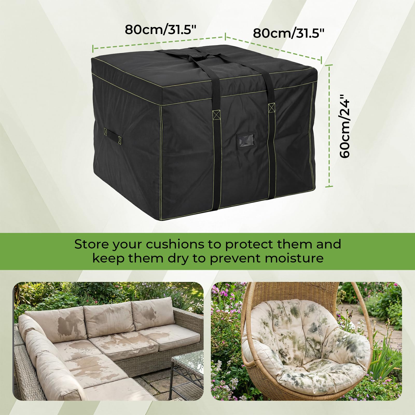 GARPROVM Sac De Rangement Carré Pour Coussins De Jardin, Sac D'Emballage, Sac De Déménagement, Tissu Oxford Imperméable, 80 X 80 X 60 Cm