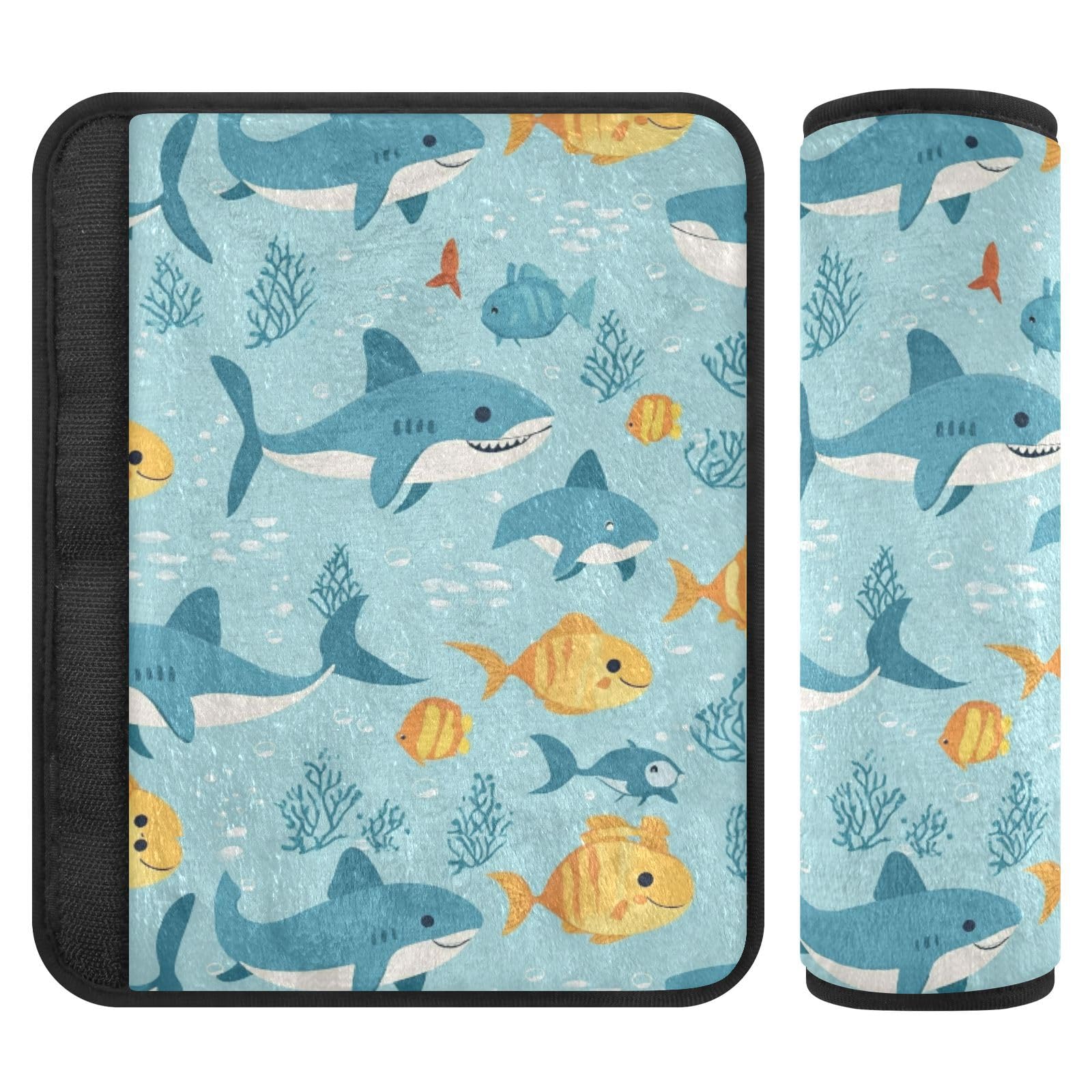 Seat Belt Covers 2 Pack Shark Marine Life Car Seat Strap Covers Super Soft Cute Car Seat Neck Cover for Boys Girls Adults Babies S