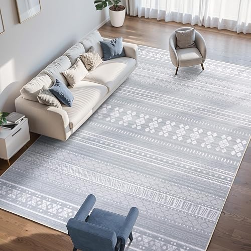 Alfombra lavable de 6 x 9 pies para sala de estar, dormitorio, comedor, pelo bajo ultrafino con respaldo antideslizante, alfombra geométrica