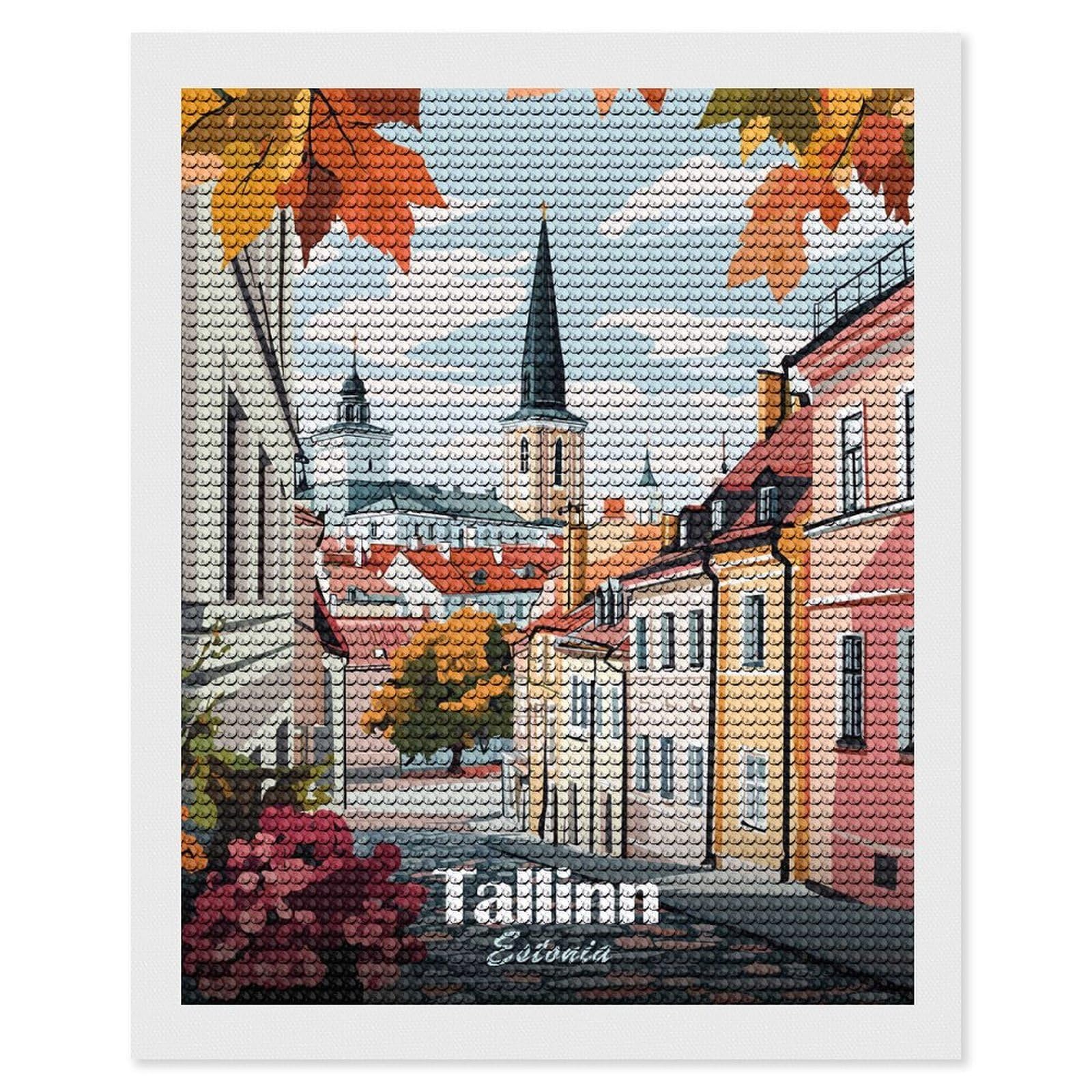 Junmoney Tallinn, Estonia Cityscape Diamond Art Kit 16"x20", for Beginners, Vintage Style Decor, Good for Quiet Evenings, Festive Craft Gift