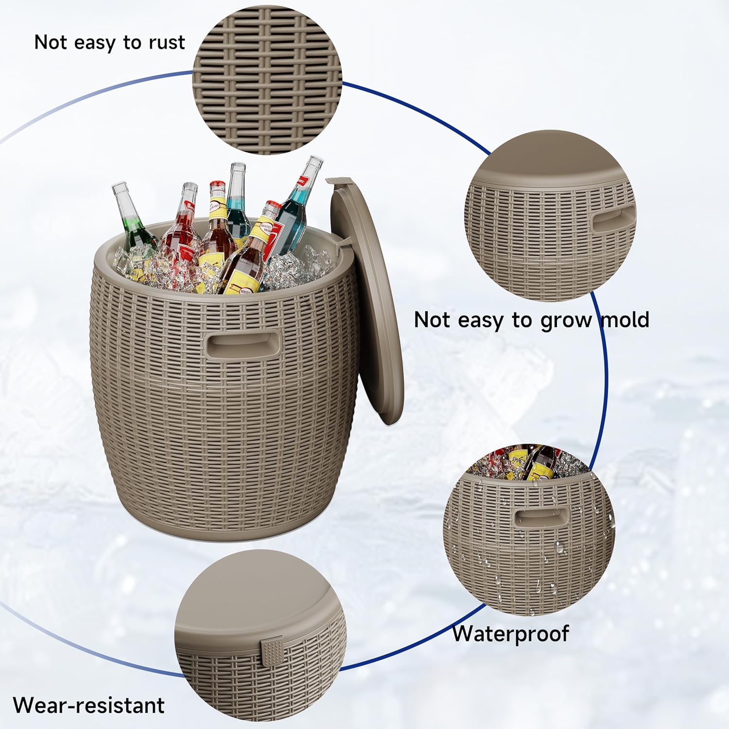 EasyUp Outdoor Cooler Side Table – 17 Inch Resin Ice Cooler Table for Wine, Champagne, and Beverages – Elegant Party, Wedding, and Home Cool Bar (16.73 x 16.73 x 17.32 Inches, 8.16 lbs) (Grey)