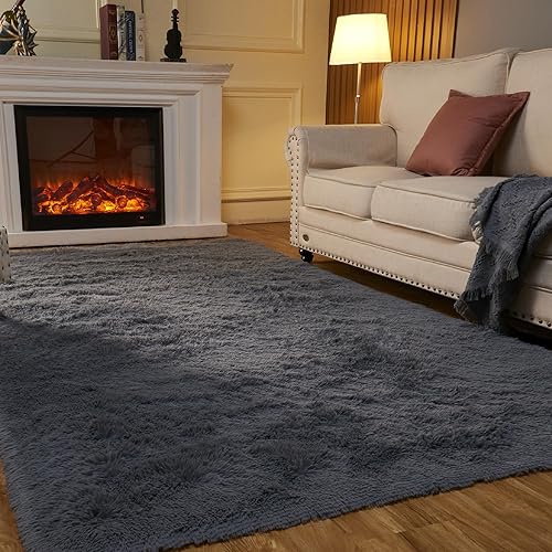 EasyJoy Alfombras súper suaves para sala de estar, alfombras de área para dormitorio, 6 x 9 pies, gris oscuro, alfombra mullida grande para