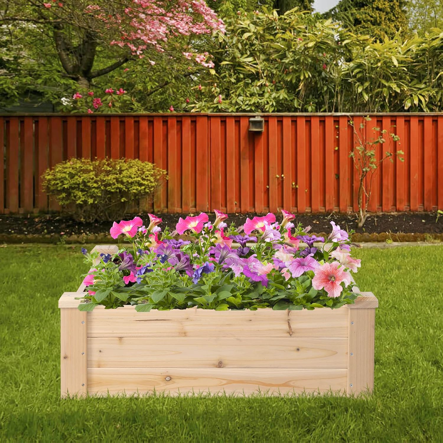 Outvita Square Outdoor Wooden Raised Garden Bed Planter for Vegetables, Fruits, Herbs, Grass, Backyard, Patio, Yard