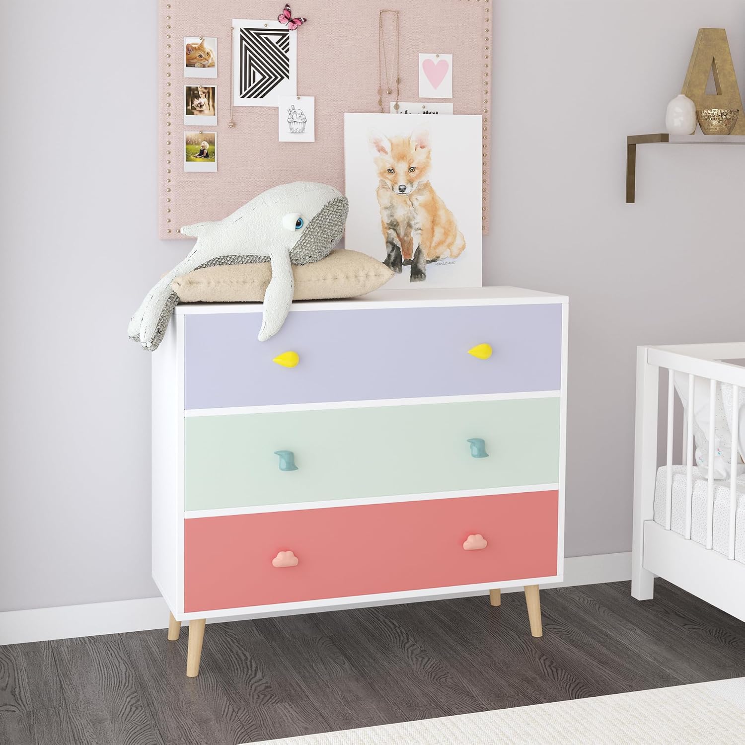 3 Drawer Dresser, Baby Nightstand for Bedroom, Storage Cabinet for Toddler Child for Living Room, Toddler Room, Nursery, Closet, Apartment (Colorful)