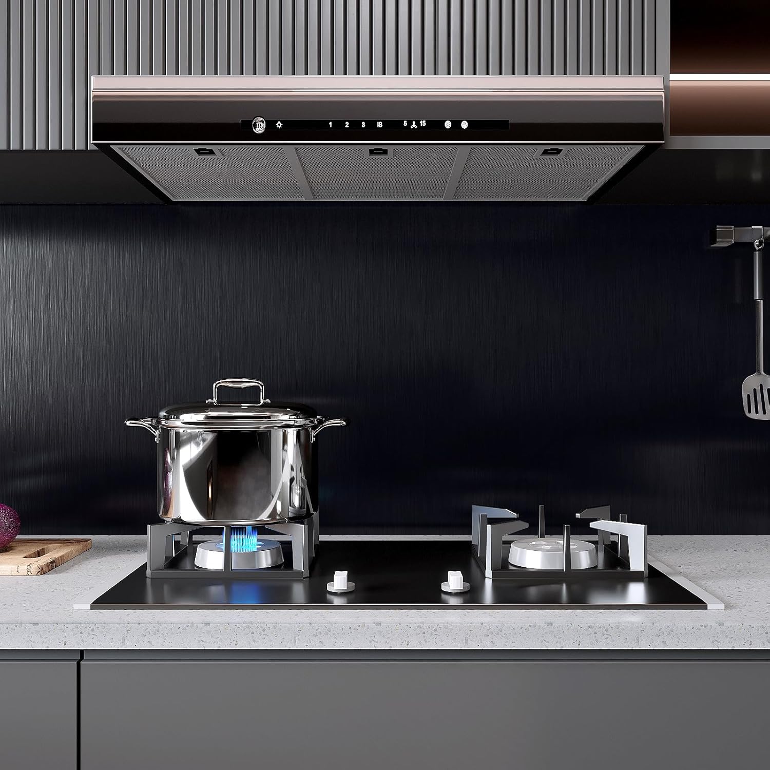 Sleek Kitchen with Black Peel and Stick Backsplash