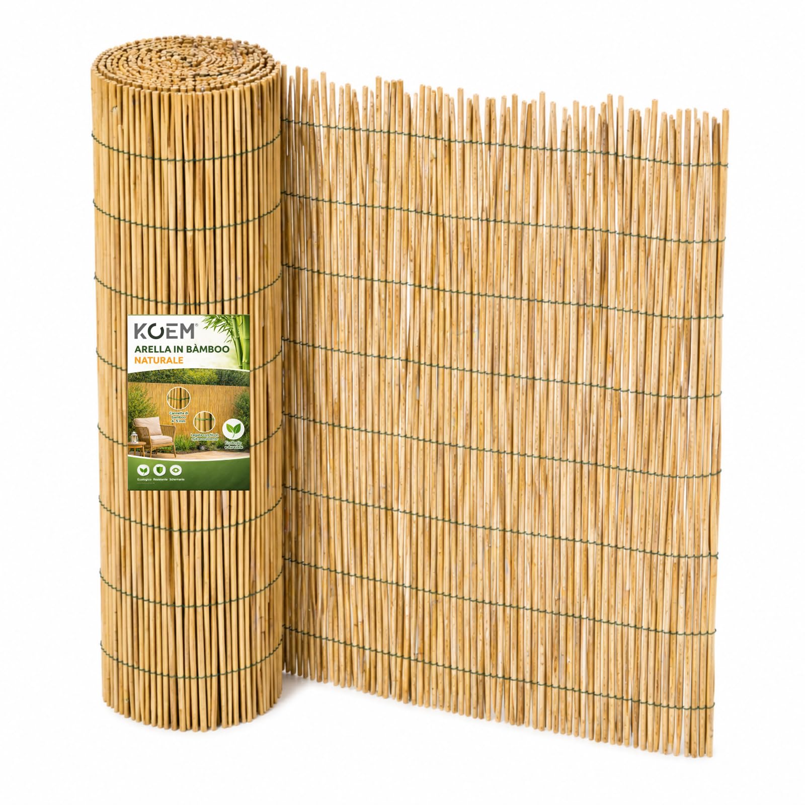 Arella in Bamboo Naturale, In Canne Frangivista per Giardino, Balcone,Piscina e Terrazzo, Cannette 4-5 mm, Filo in Nylon,Stuoia Ombreggiante (2,5x4 mt)