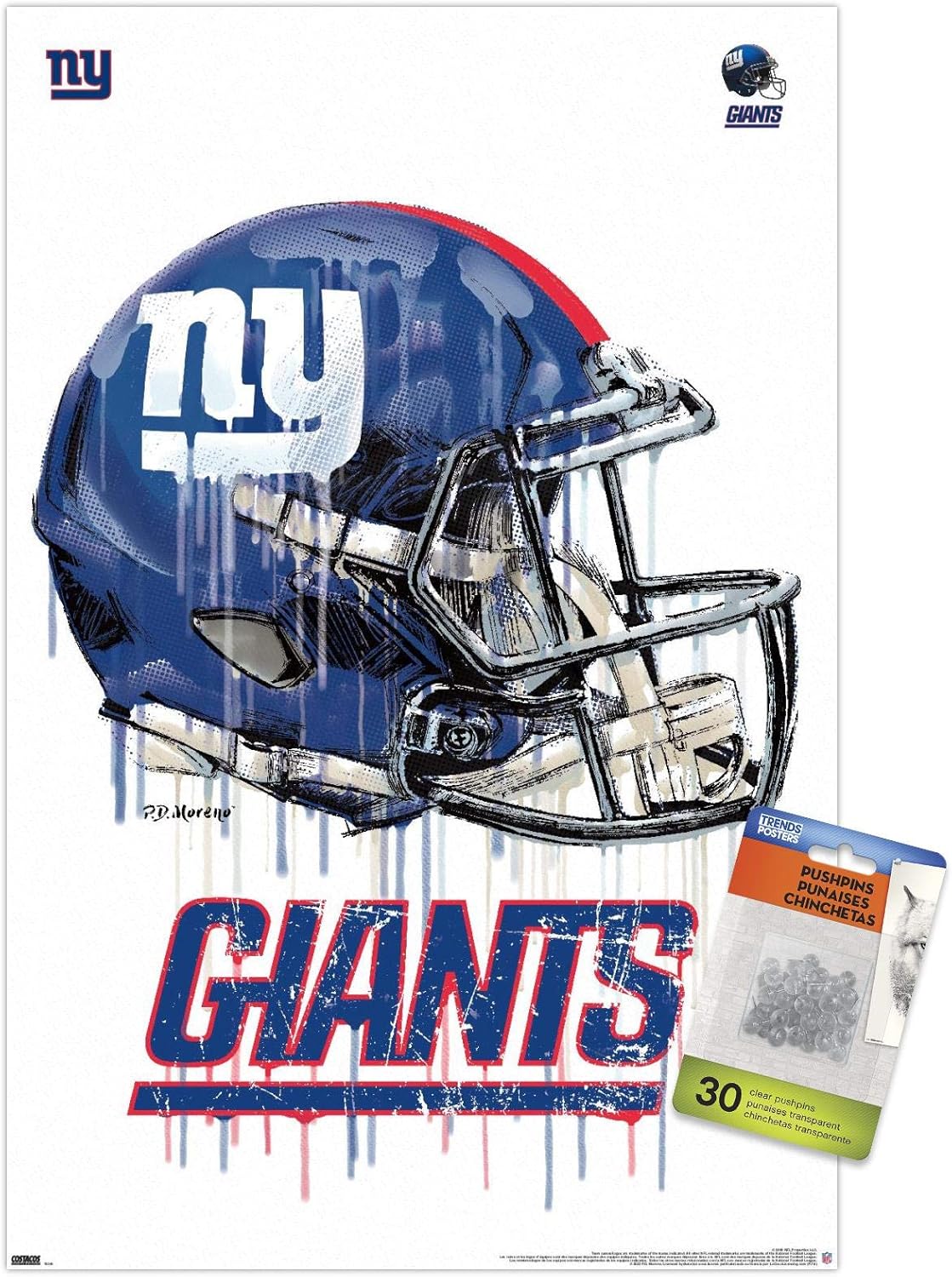 Trends International NFL New York Giants - Drip Helmet 20 Wall Poster, 14.72" x 22.37", Premium Poster & Push Pin Bundle