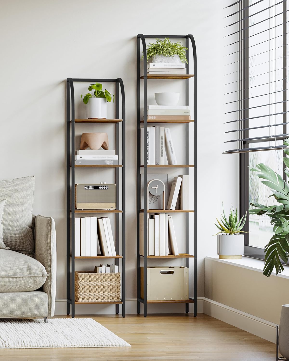 Bookshelf Narrow Bookcase, Tall Storage Rack with Steel Frame, Display Standing Shelf Unit, Skinny Book Shelf for Study Living Room Home Office, Industrial Style, 6-Tier Rustic Brown BC56001B - Image 8