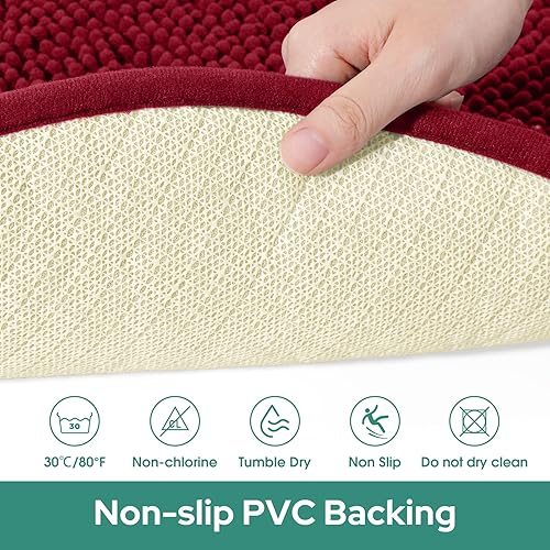 Miniatura 3 de HOMEIDEAS Alfombra de baño redonda, felpilla de lujo, extra suave y absorbente, antideslizante, lavable a máquina (rojo borgoña, 3 pies)