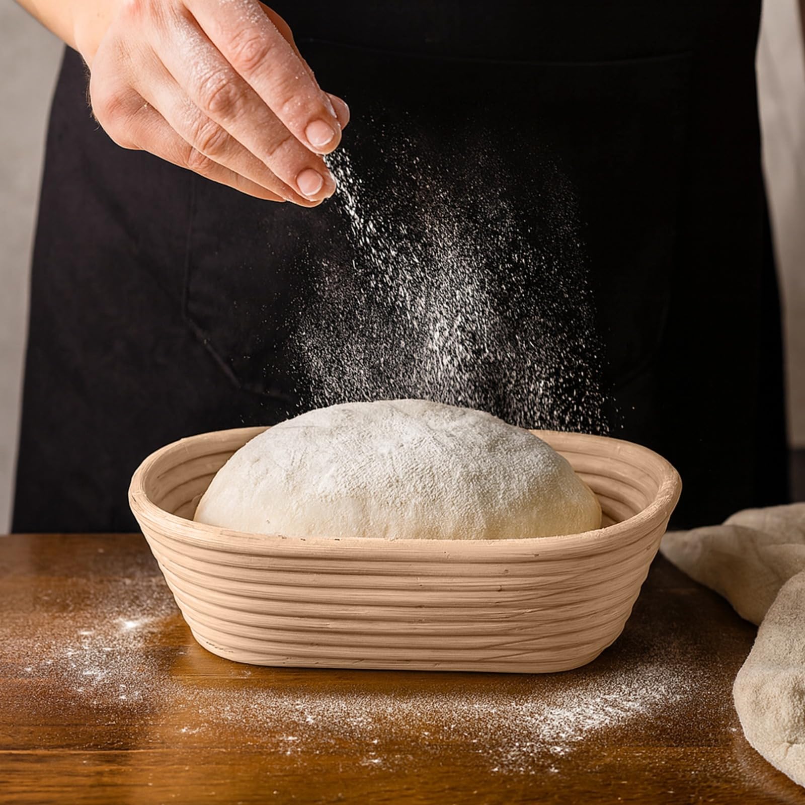 Banneton kosz zabezpieczający do pieczenia chleba na zakwasie, owalna miska rattanowa z wkładką z tkaniny, kosz fermentacyjny do chleba, 9,8 x 5,1 cala, 9.8 x 5.1 in / 25 x 15 cm, artykuły do