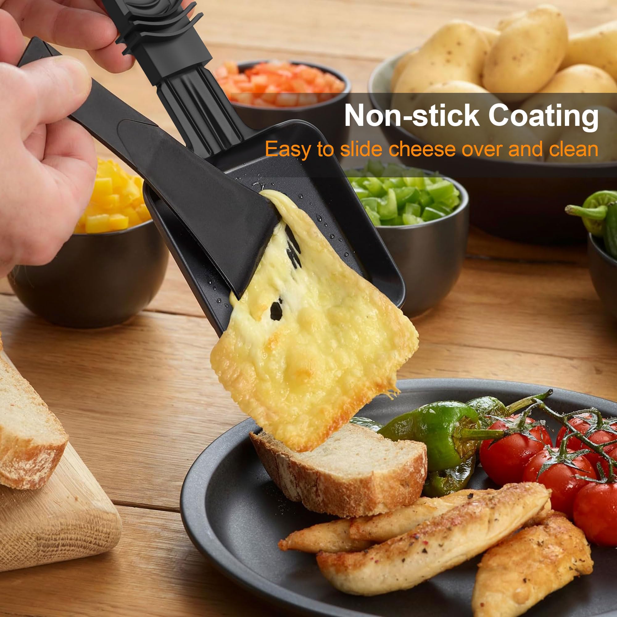 Yoassi 8pcs Mini Padelle per Raclette, Mini Piastra Raclette Antiaderente con 8 Spatole di Nylon, Misura Universale con Manici Antiscottatura, Padelle Quadrate da Raclette per Fuso Uovo Fritto