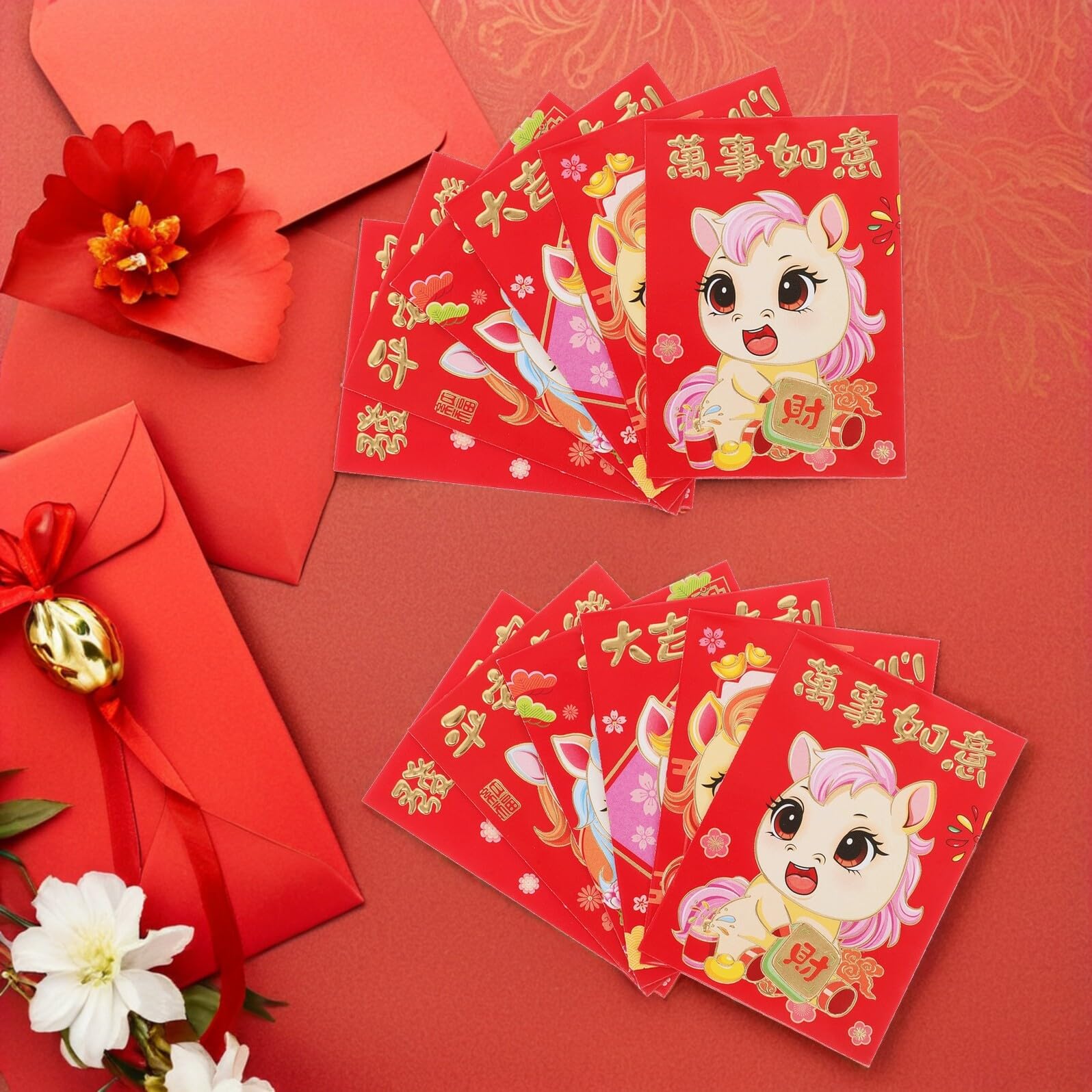 Sobres Chinos Rojos 2026 Año del Caballo, Papel, 300 Piezas