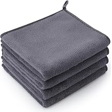 saerryor 4 Pack Microfiber Hand Towel, Soft Absorbent Hand Towels with Hanging Loop, Small Guest Towel Quick Dry Grey Hand Towels for Kitchen Bathroom Spa, 40 x 40 cm