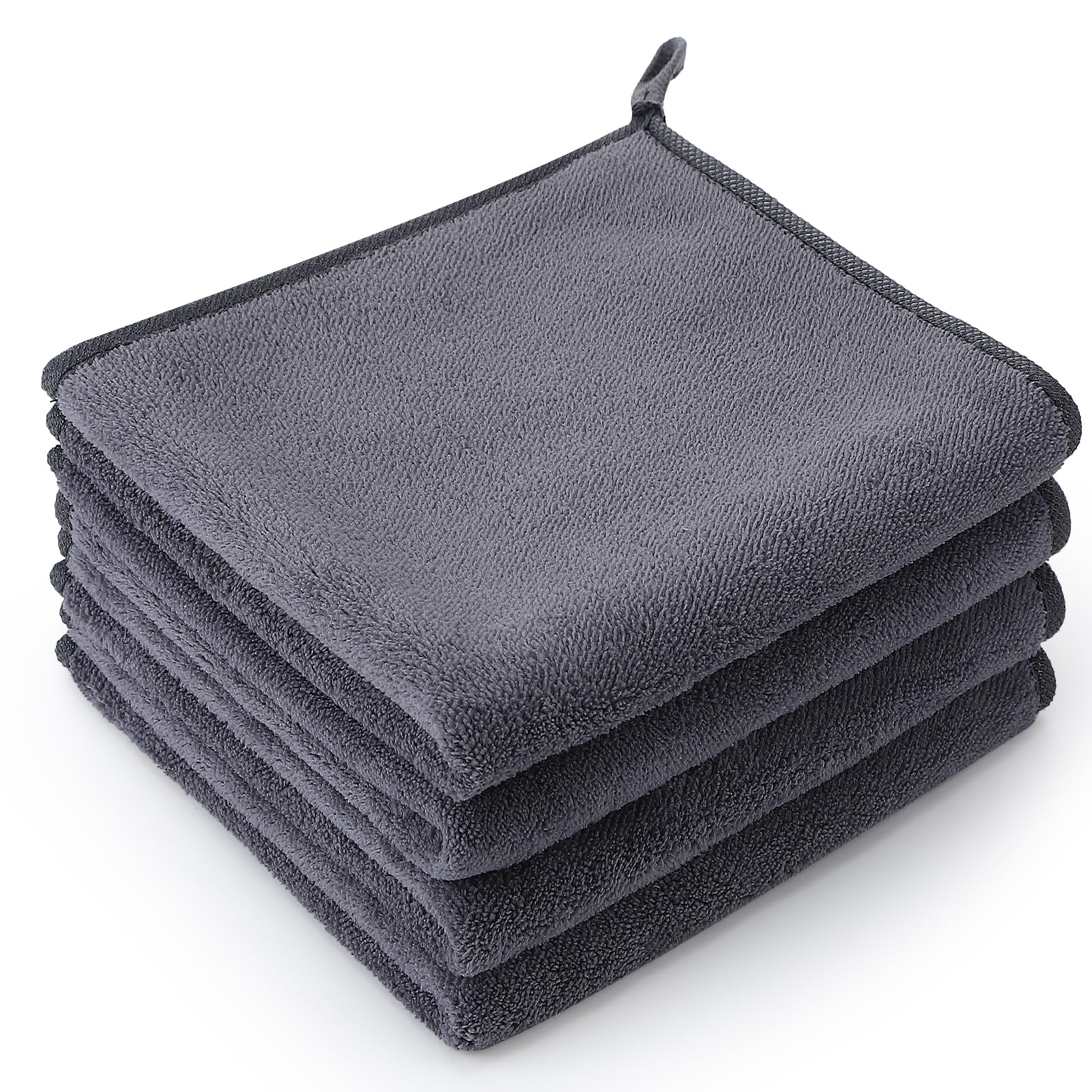 saerryor 4 Pack Microfiber Hand Towel, Soft Absorbent Hand Towels with Hanging Loop, Small Guest Towel Quick Dry Grey Hand Towels for Kitchen Bathroom Spa, 40 x 40 cm