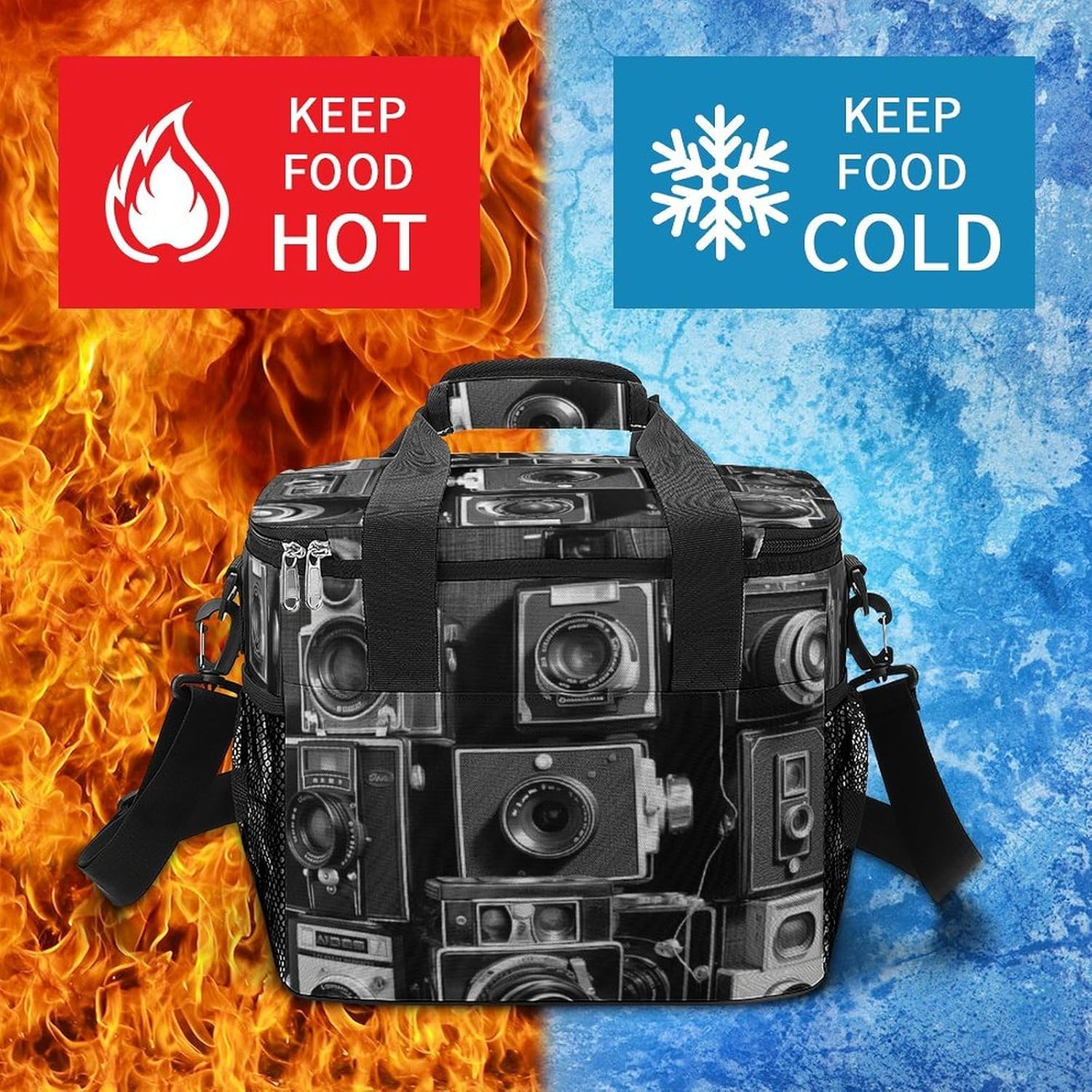 Retro Cool Camera Collection Cooler Bags Portable Soft Cooler Bag Lightweight Ice Chest Insulated Lunch Bags Camping Cooler Bag Cooler Lunch Tote Coolers for Picnic Travel Beach