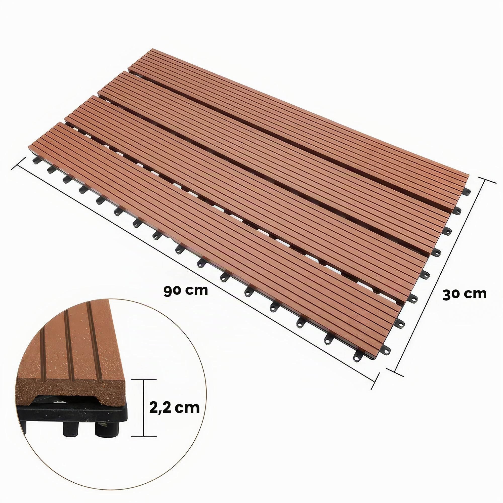 Frankystar Noka - Pavimento da Esterno con Clip 90x30 cm 6 Piastrelle per Giardino Patio Terrazza Pavimentazione 1,62 m2 in WPC OAK