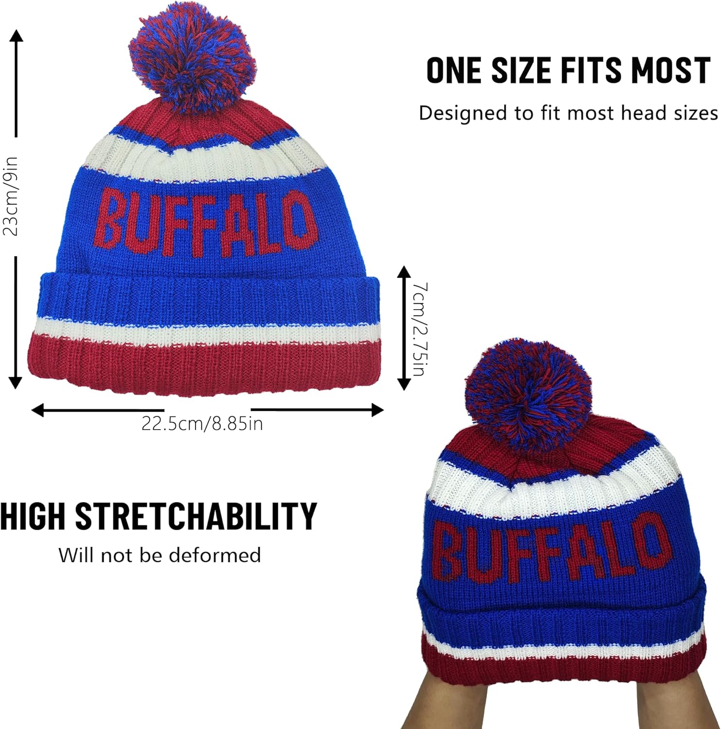 City Beanie Knit Hat with Pom Winter Cuffed Cap Sport Fans Gift - Image 3