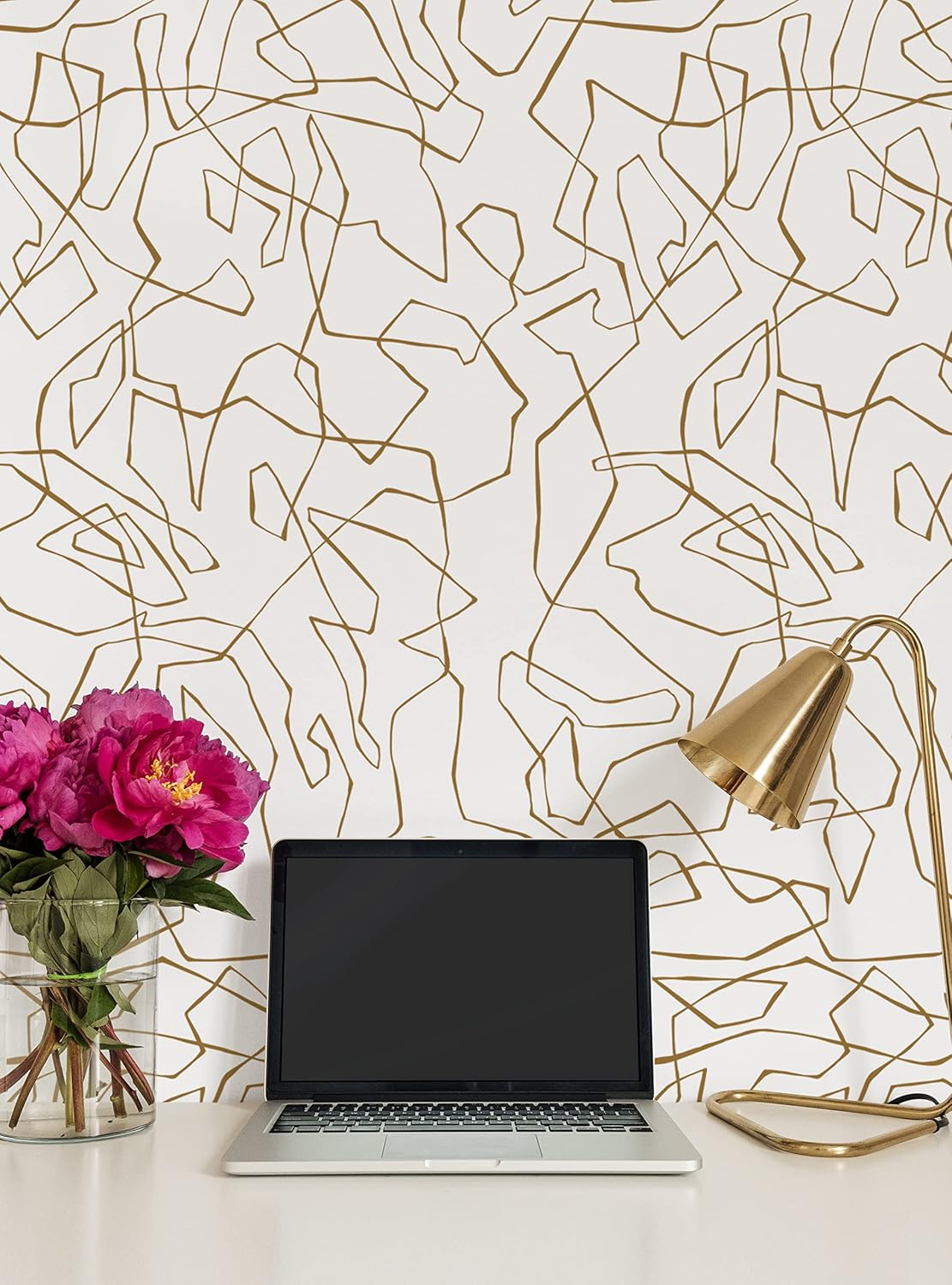 Entangled Lines Abstract Peel and Stick Wallpaper (Single Sheet (2x9 Feet), Gold)