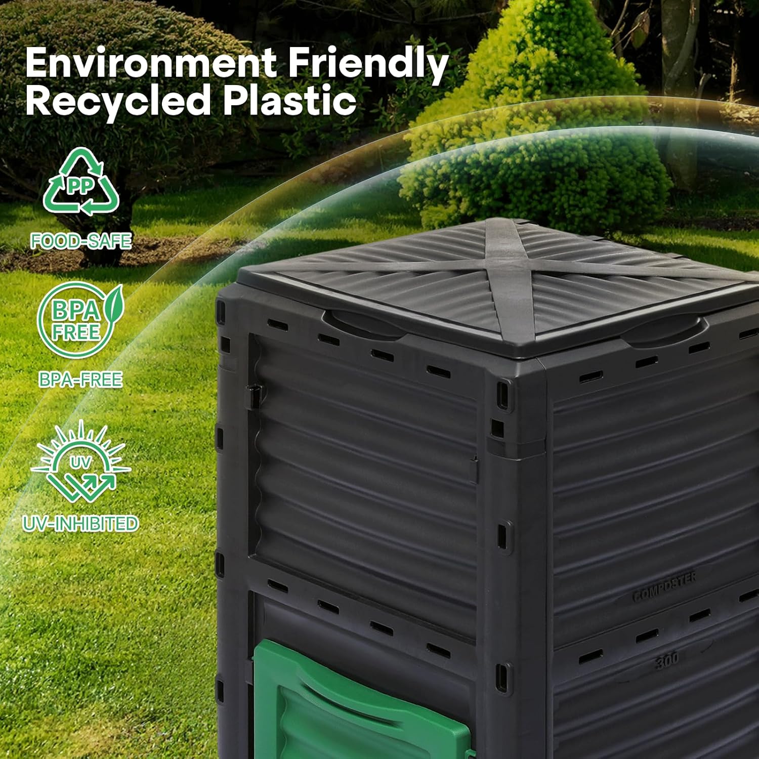 Athena Collection Compost Bin, 80 Gallon (300L) Large Outdoor Composter with Snap-On Lid & Aeration Vents, Easy to Assemble, Durable Outdoor composting Bins for Garden, Yard and Outdoor Use