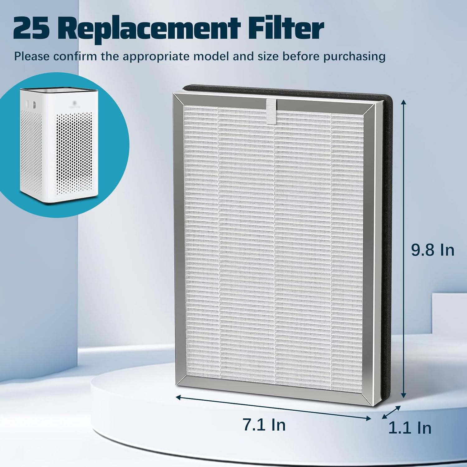 4-Pack MA-25 Replacement Filter Compatible with MA-25 Air Purifier S1/W1/B1, 3-Stage H13 True HEPA and Activated Carbon Filter