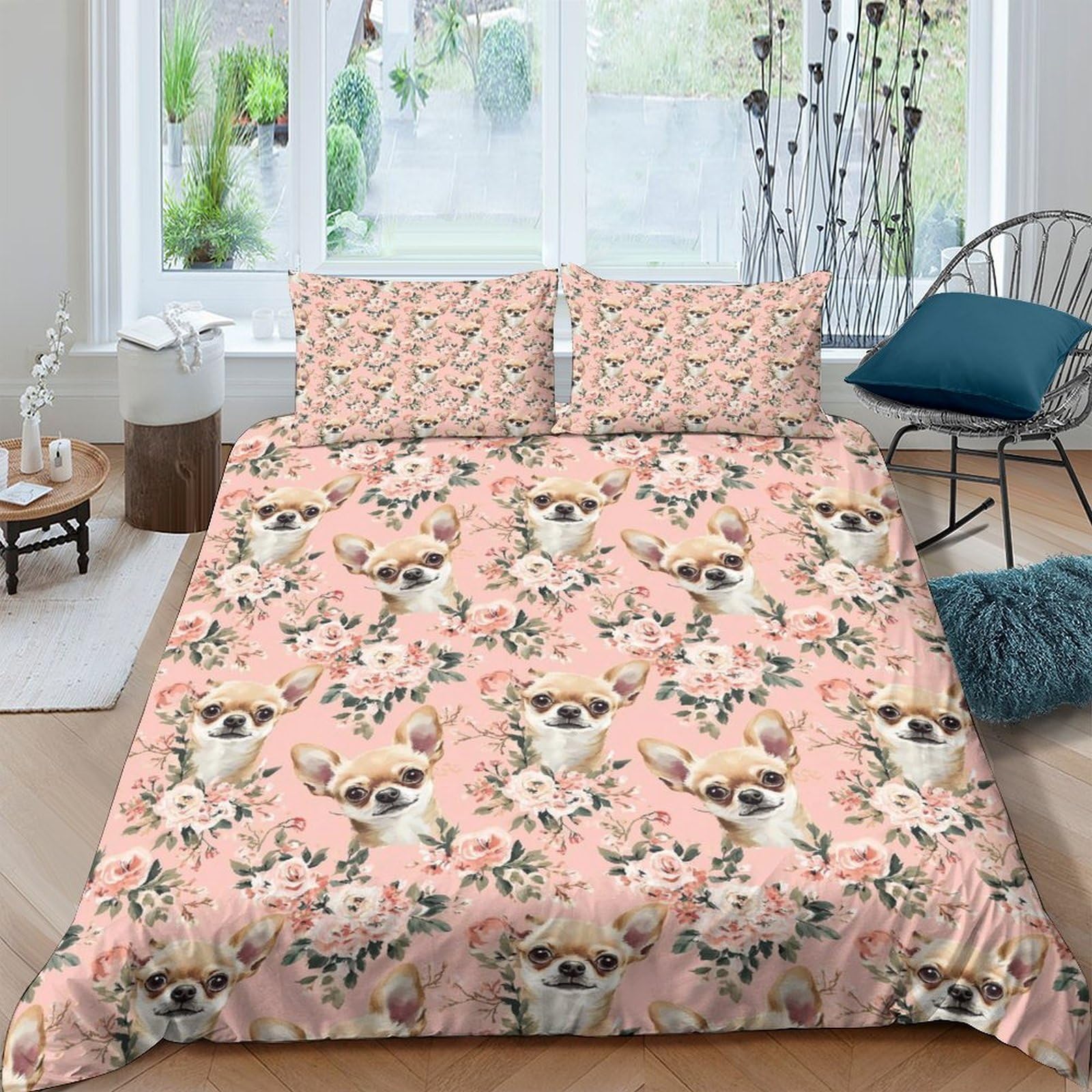 TUFRTGYHN 3D Printed Floral Cat Duvet Cover Microfiber Soft Breathable Bedding Set Pink with 2 Pillowcases for Bedroom Home Single（135x200cm）