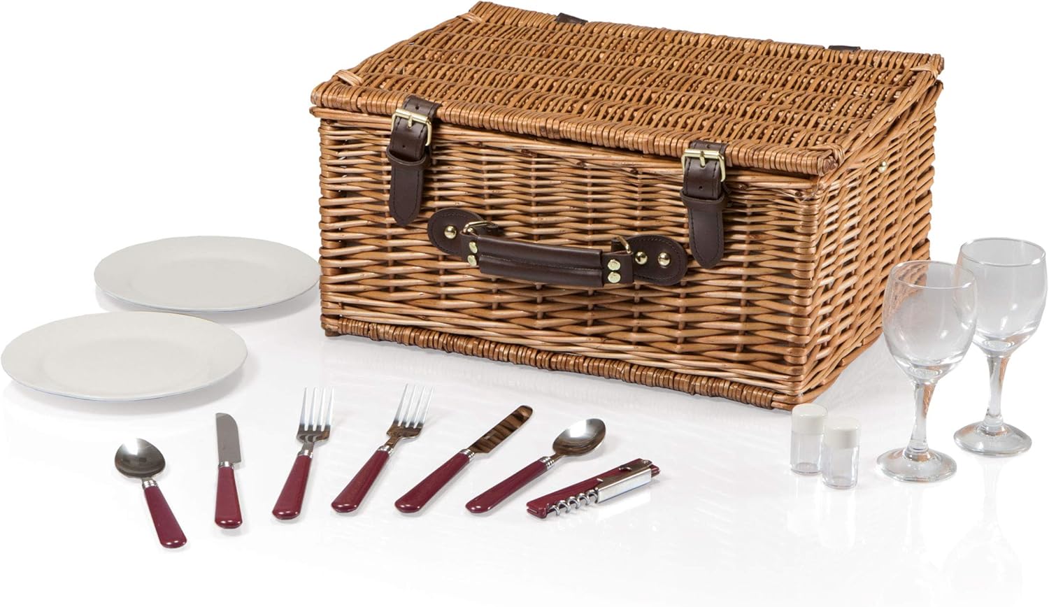 Bristol Picnic Basket, (Navy Blue & Burgundy Plaid Pattern) : Patio, Lawn & Garden