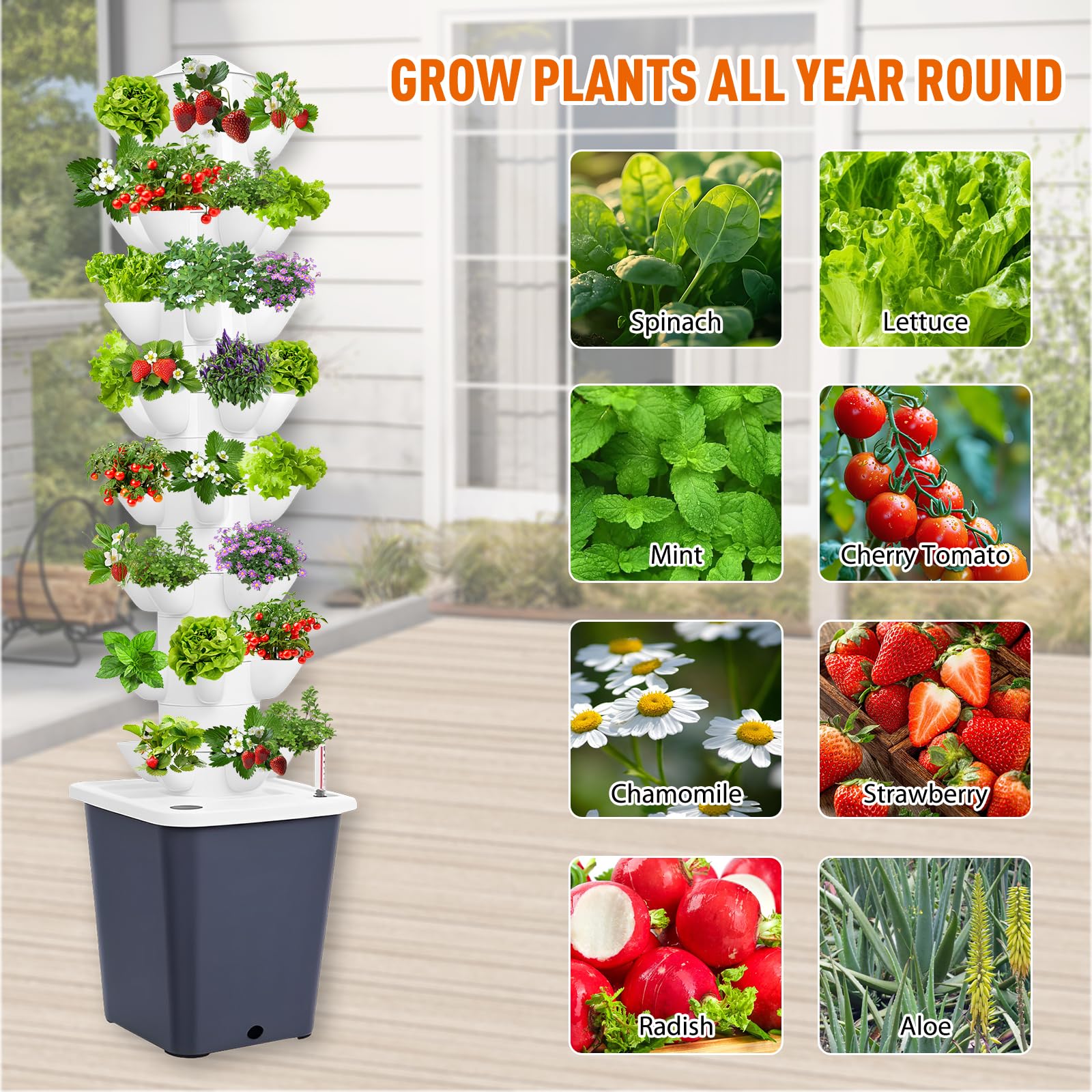 Torre Hidropónica 40 Pods, Sistema De Cultivo Vertical con Depósito 10L | Sistema Hidropónico Sin Tierra De 8 Capas Con Bomba De Agua, Kit Aeropónico Para Cultivar Hierbas, Frutas Y Verduras