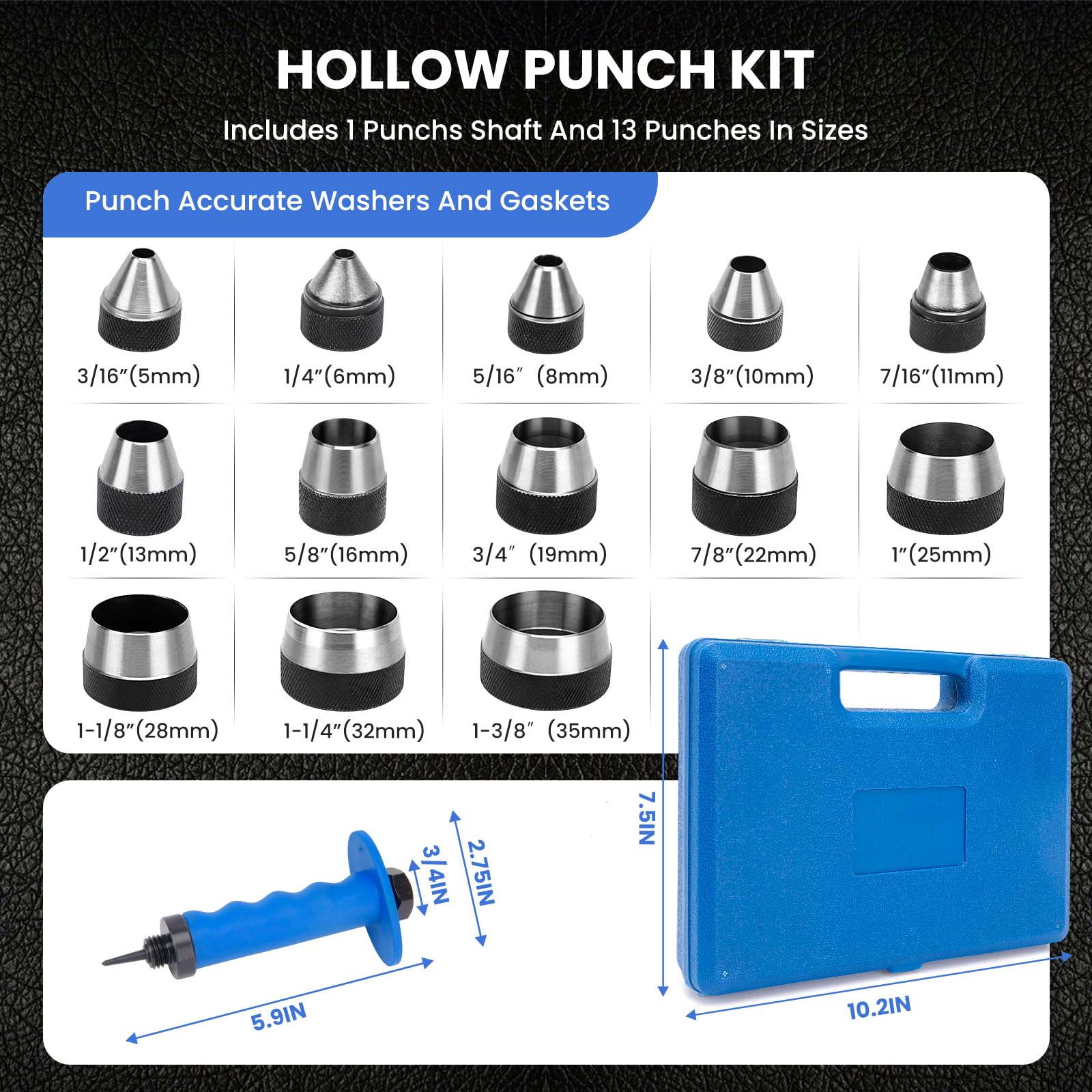 Hollow Punch Set - 13 Sizes for Rubber, Leather & More -2